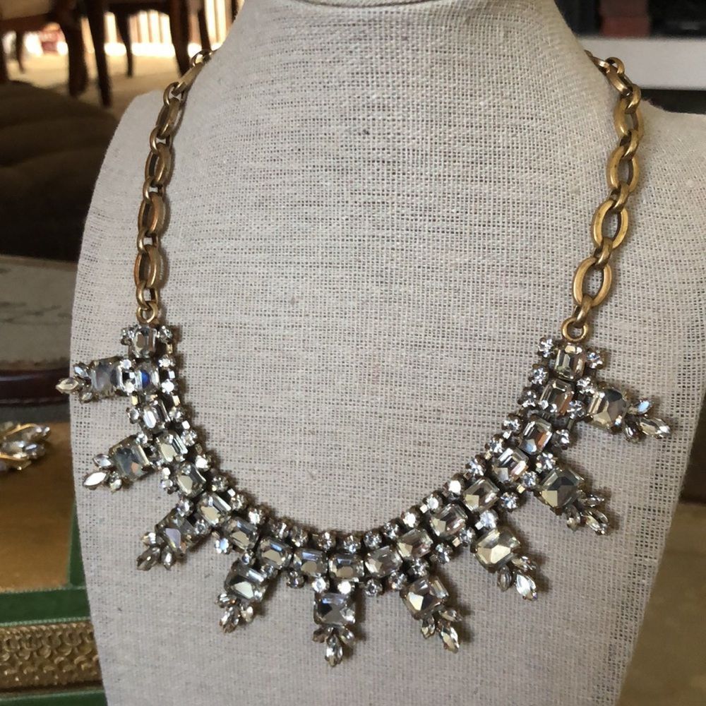 Glamorous J. Crew Clear Crystal Rhinestone Statement Necklace